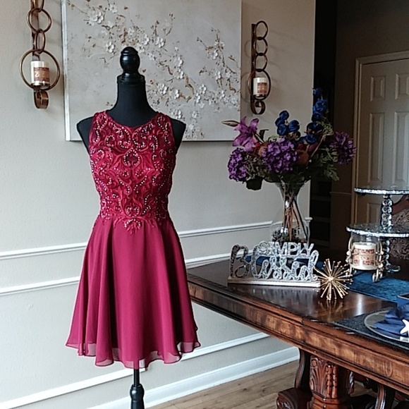 Eureka Fashion Embellished Chiffon A-line Cocktail Mini Dress. Size M - Picture 14 of 17